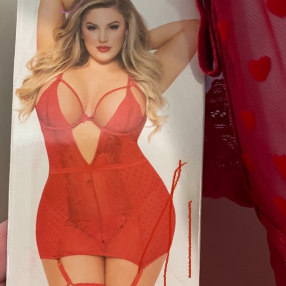 NWT Size 3X/4X Seven ‘til Midnight Red 2 Piece Heart Mesh & Lace Chemise & Thong - Picture 9 of 9